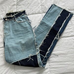 Jaded London Two-Tone Light & Dark Blue Distressed Women's Jeans